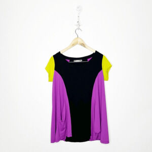 ALEMBIKA color block boxy top purple yellow pockets lagenlook womens 1 US 6-8